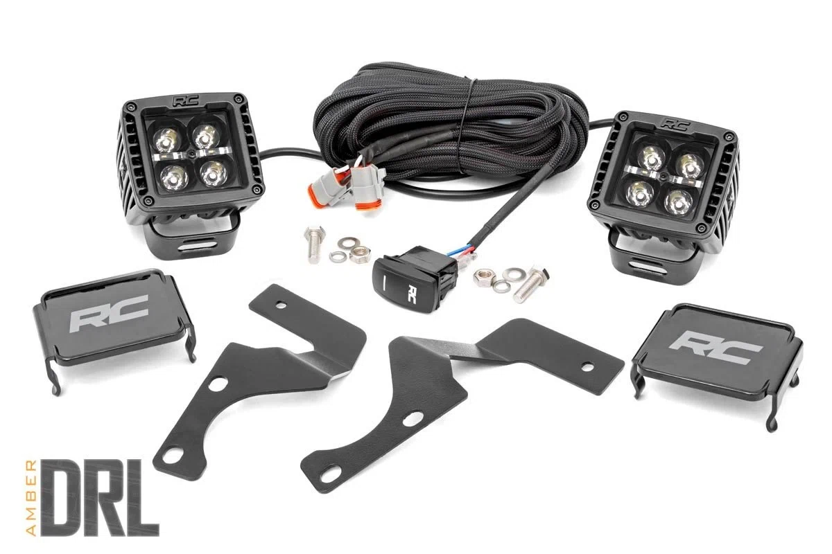 Fits Toyota 4Runner(10-24) LED Light Ditch Mount 2_ Black Pair Amber DRL 70798